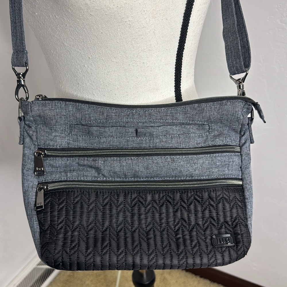 Lug Slider Heather Gray Black Quilted Lightweight Travel Crossbody Bag MCB7554S